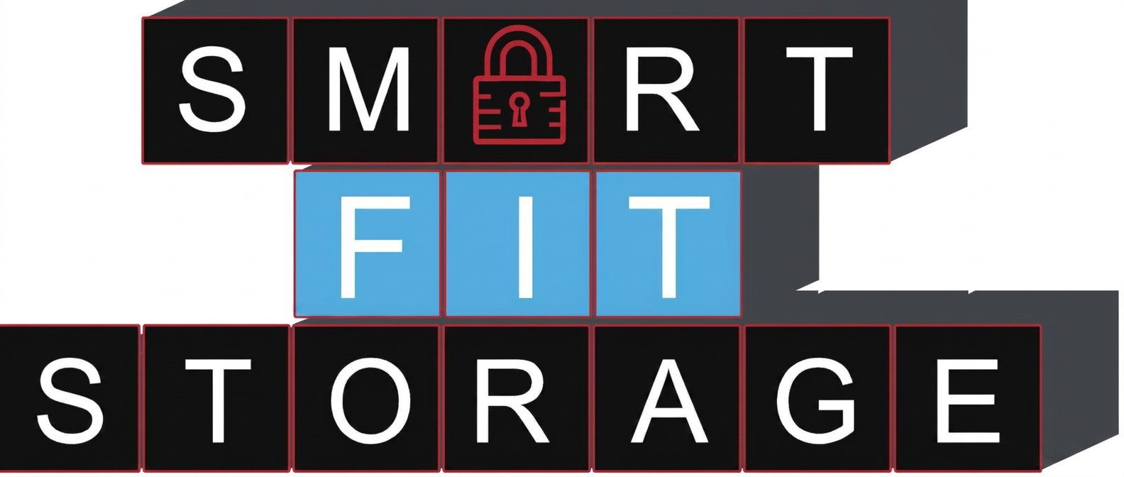 Smart Fit Storage brand logo with red padlock and blue accents